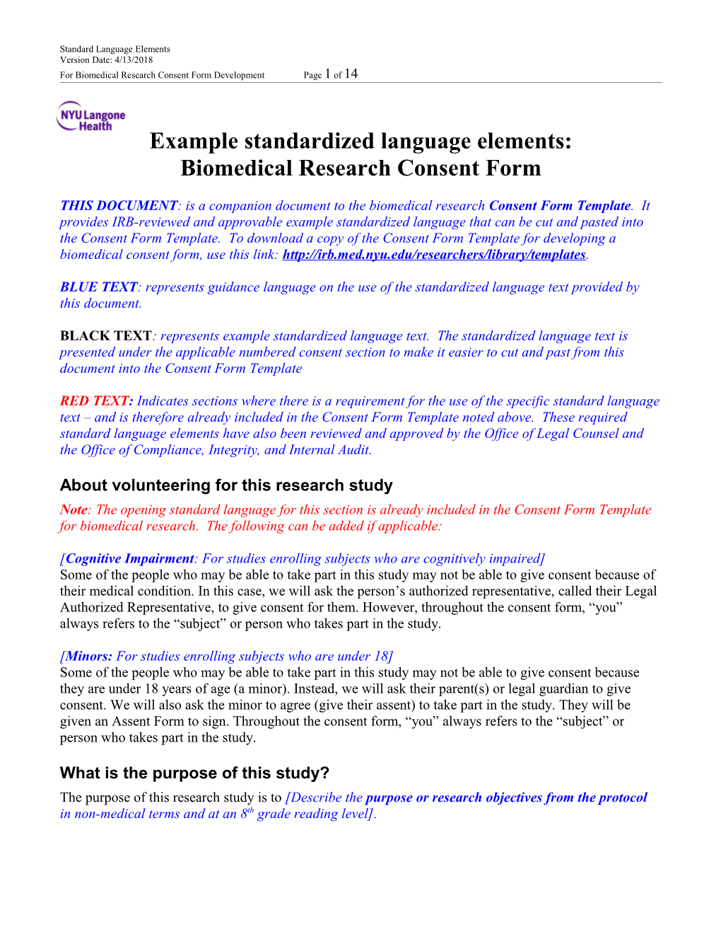 Standard Language Elements Version Date: 4/13/2018
