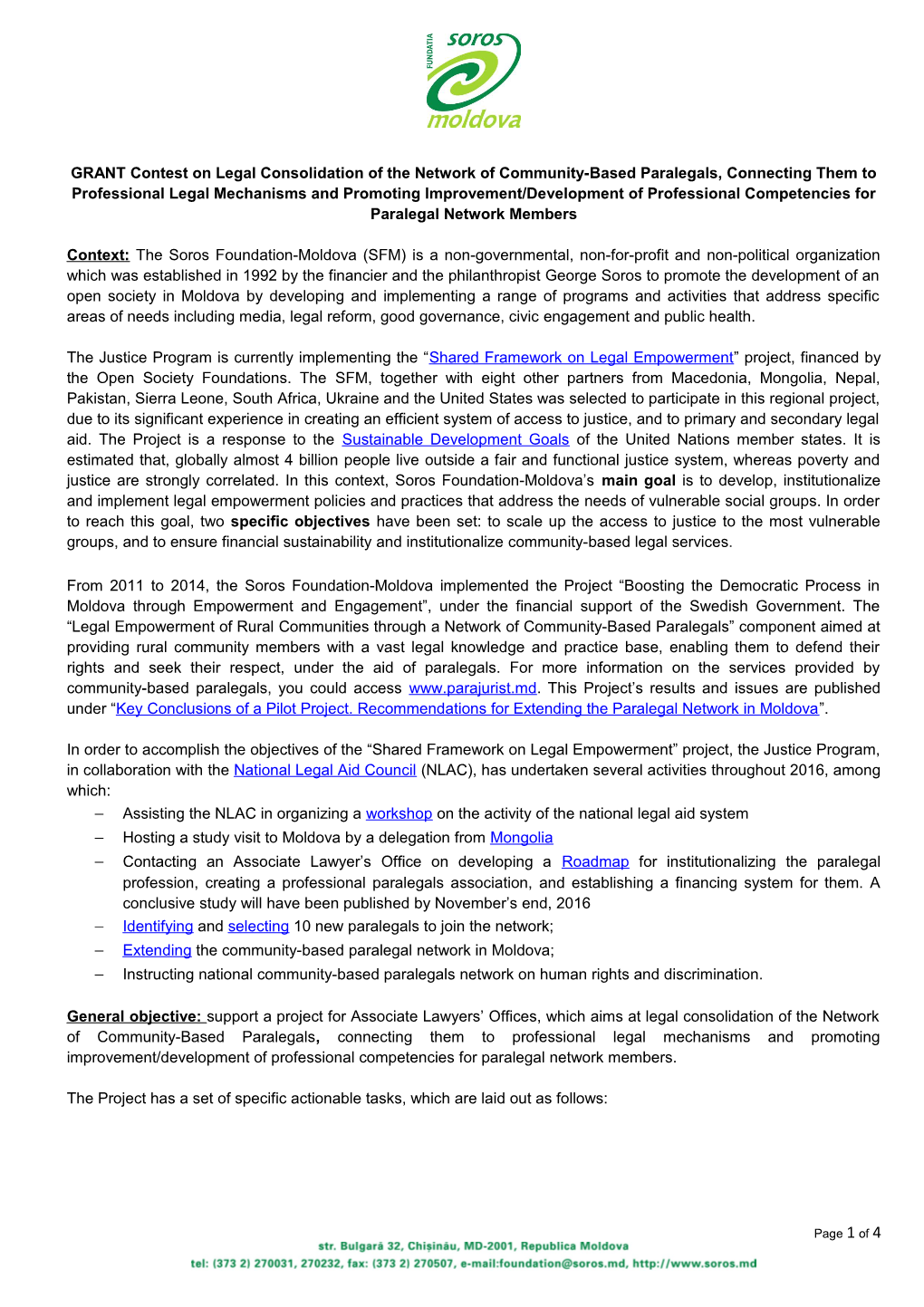 GRANT Contest on Legal Consolidation of the Network of Community-Based Paralegals, Connecting