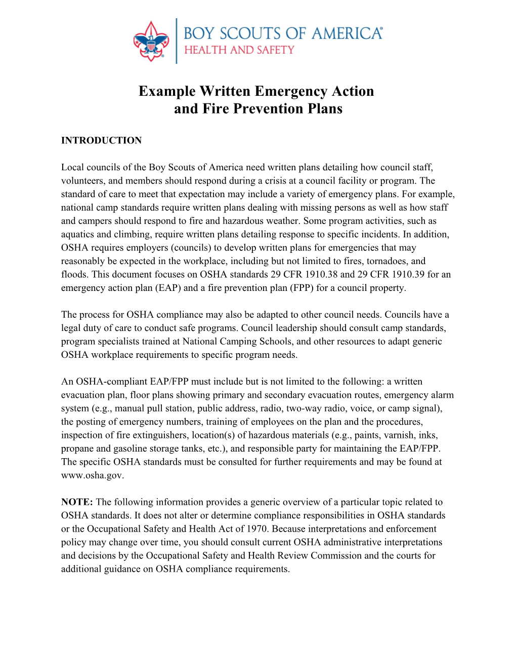 Example Written Emergency Action