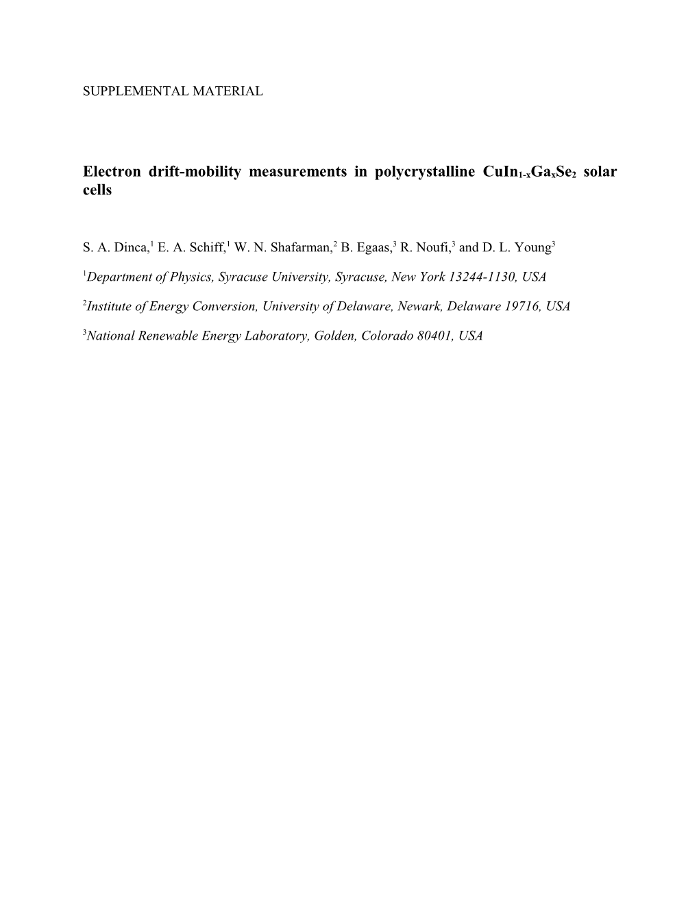 Electron Drift-Mobility Measurements in Polycrystalline Cuin1-Xgaxse2solar Cells