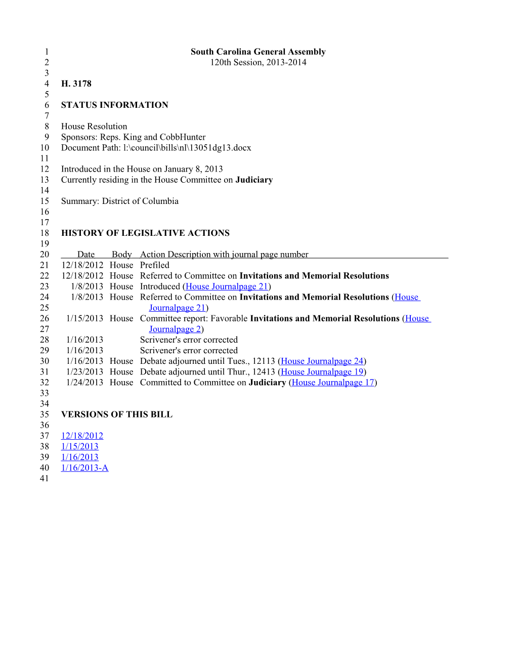 2013-2014 Bill 3178: District of Columbia - South Carolina Legislature Online