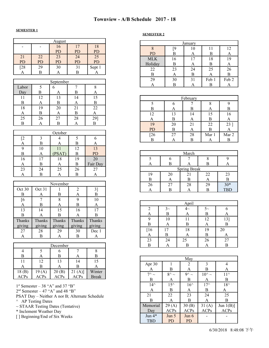 Townview - A/B Schedule 2017 - 18