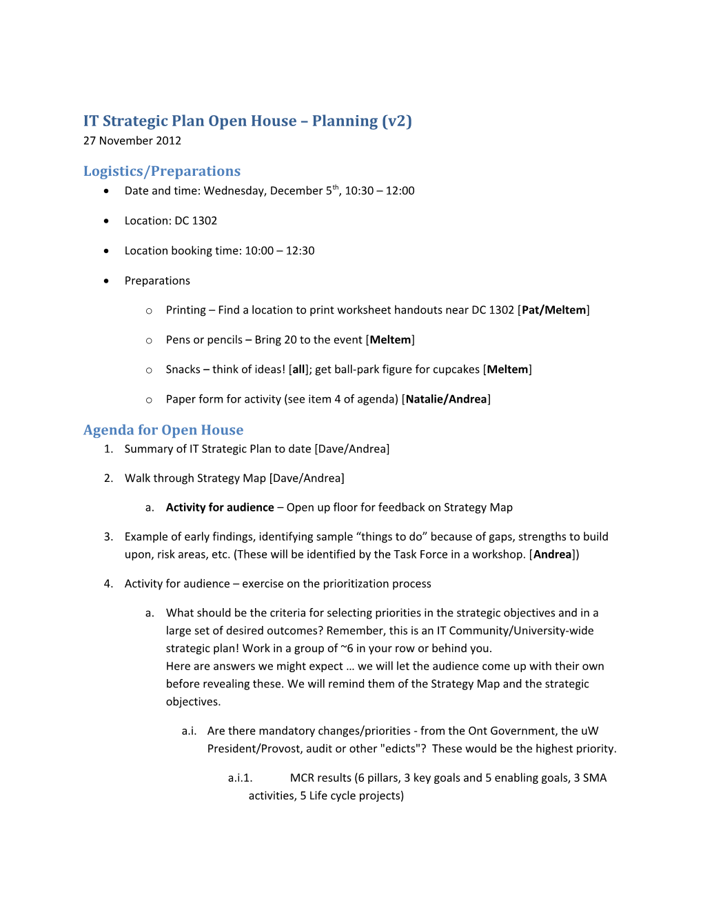 IT Strategic Plan Open House Planning (V2)
