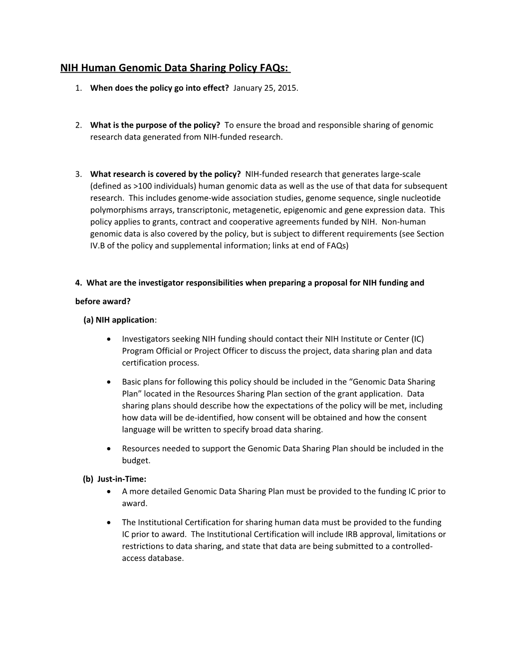 NIH Human Genomic Data Sharing Policy Faqs