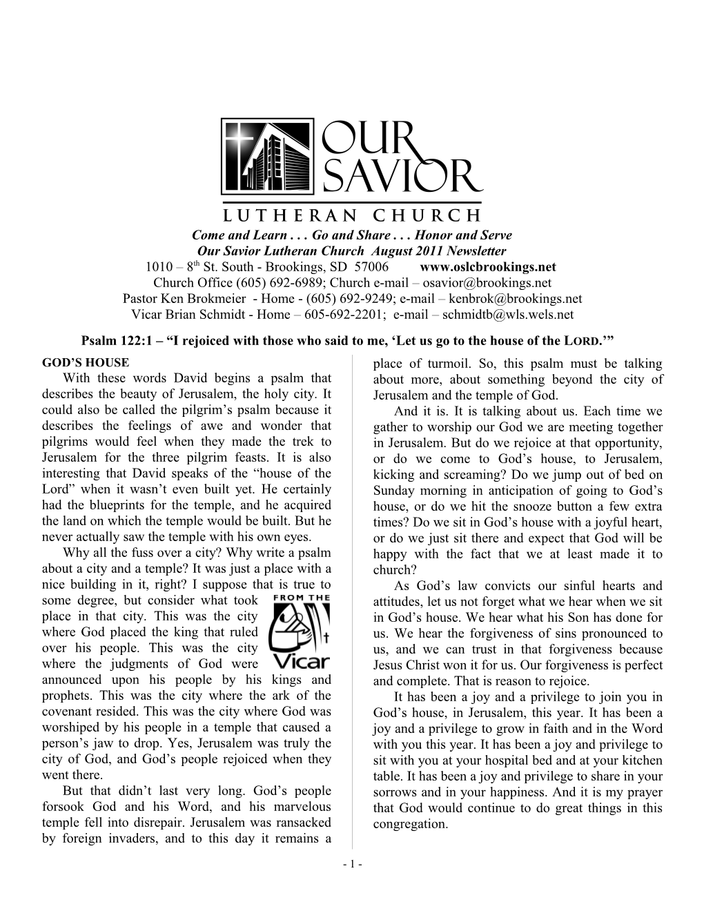 Our Savior Lutheran Church October 2000 Newsletter