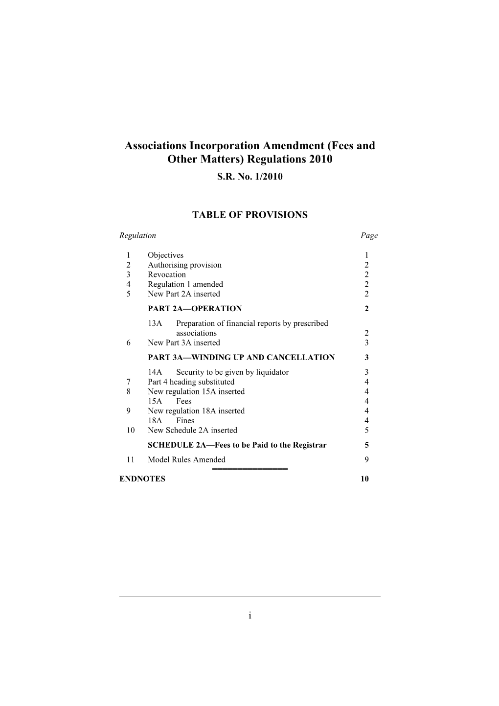 Associations Incorporation Amendment (Fees and Other Matters) Regulations 2010
