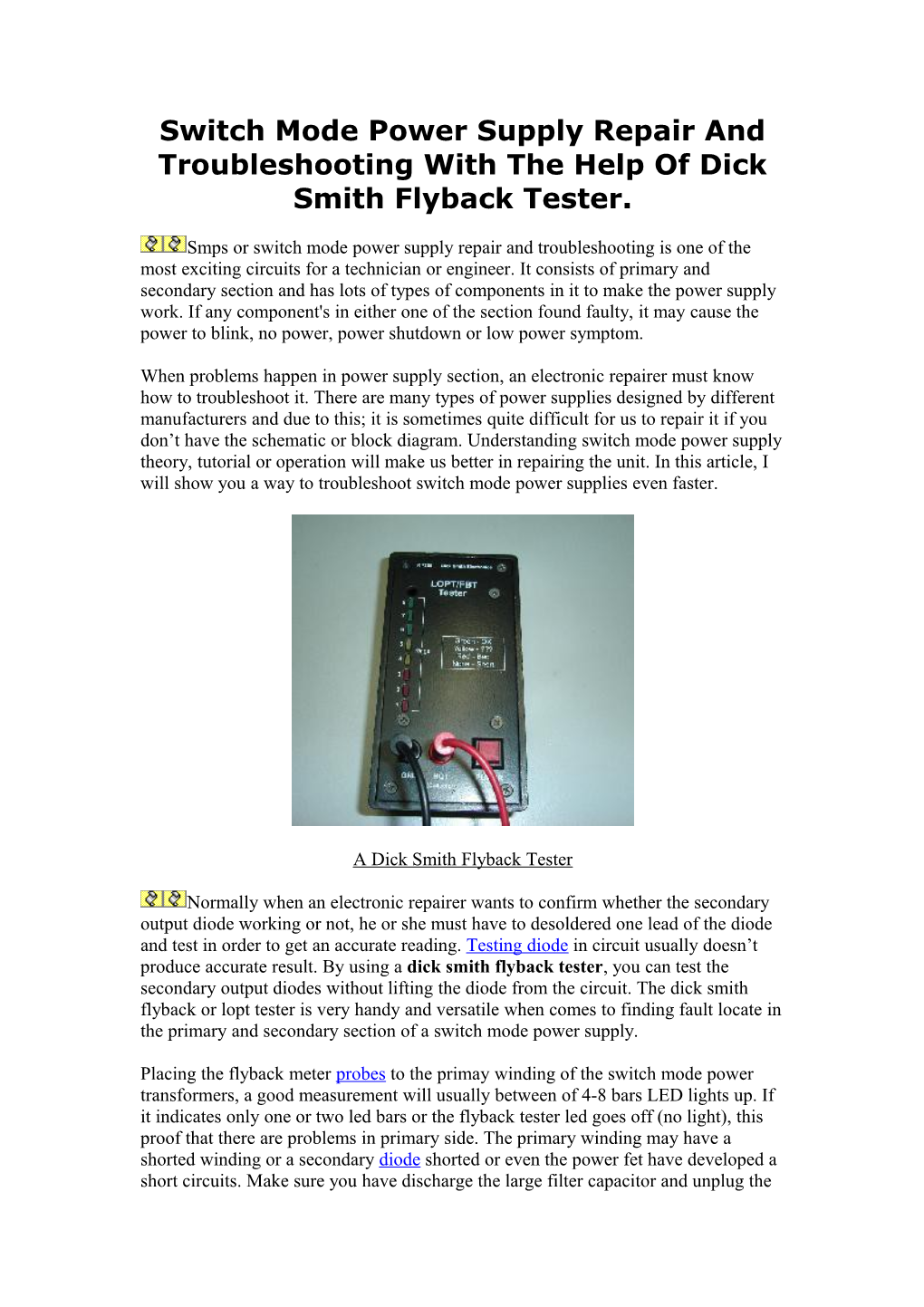 Switch Mode Power Supply Repair and Troubleshooting with the Help of Dick Smith Flyback Tester