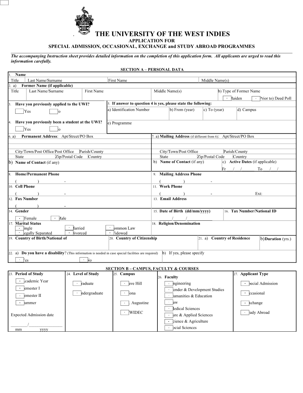 UG Application Form