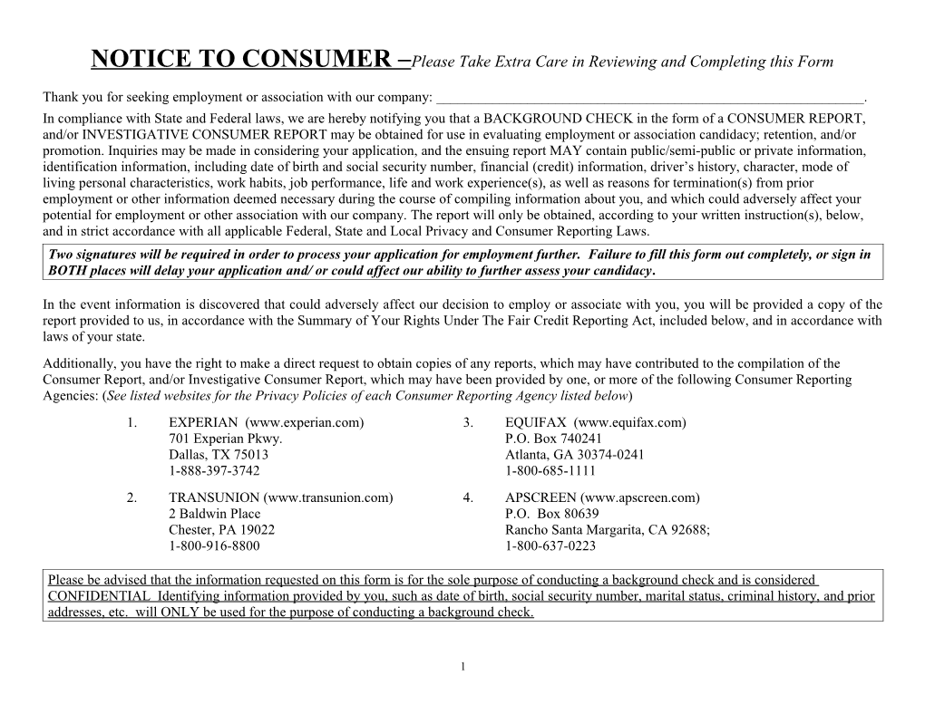 Notice to Consumer