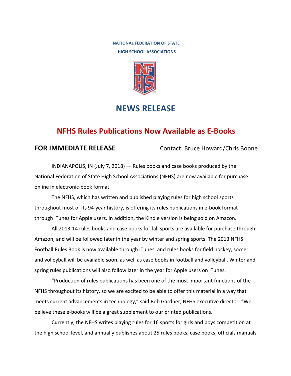 NFHS Rules Publications Now Available As E-Books