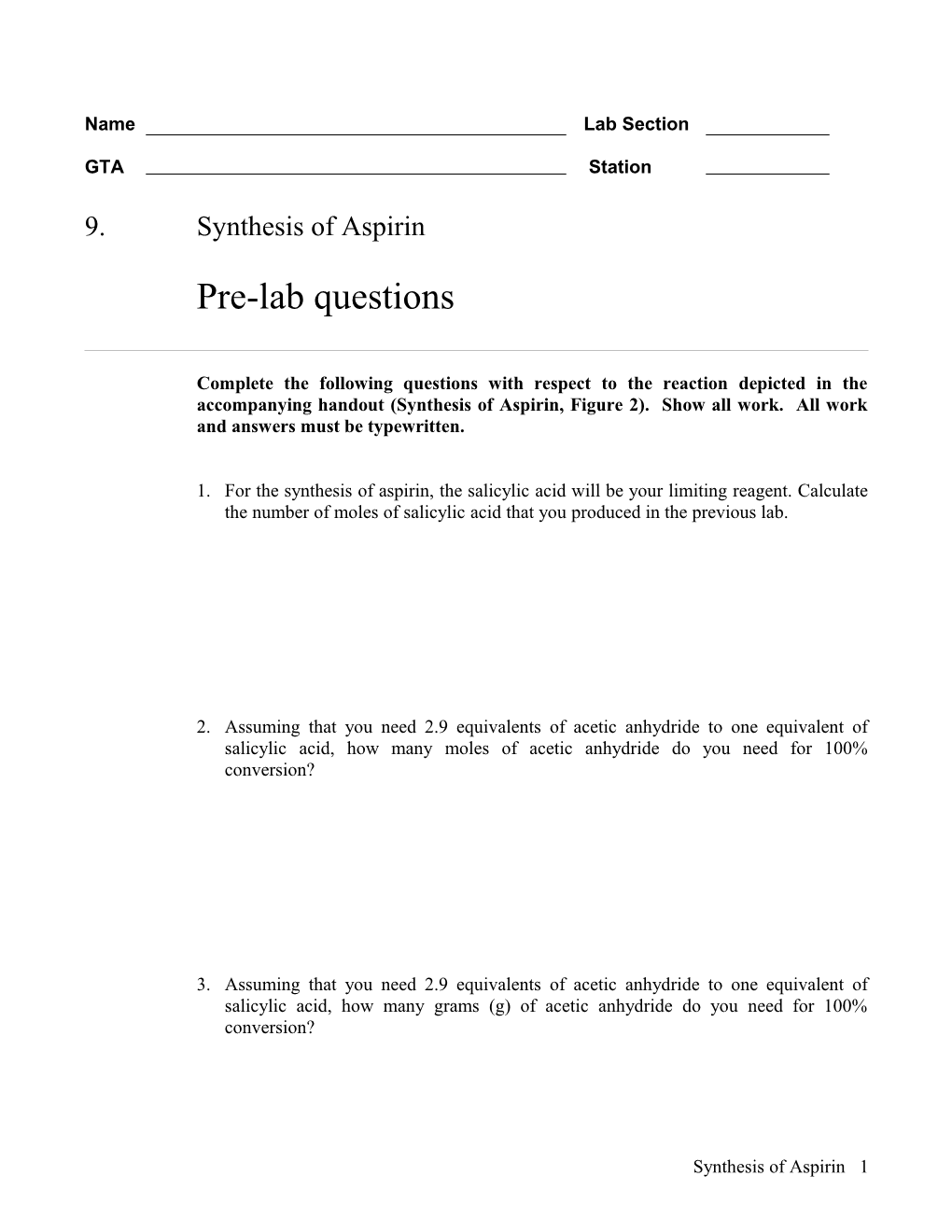 9.Synthesis of Aspirin