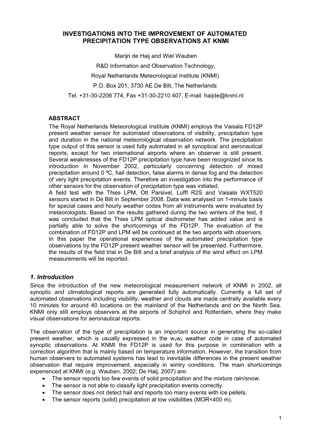 Precipitation Type Observations at Knmi