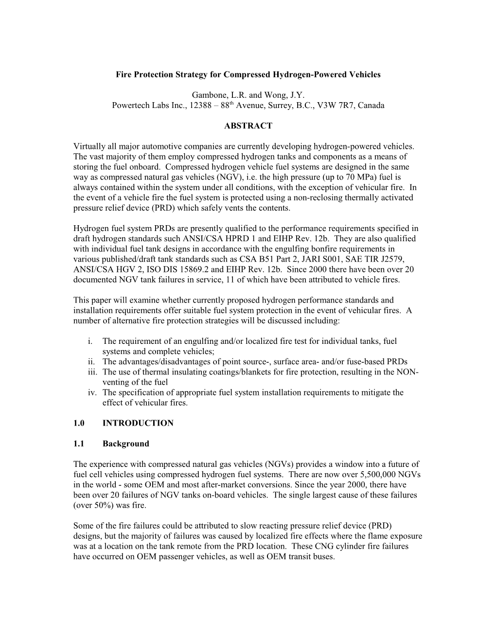 Fire Protection Strategy for Compressed Hydrogen-Powered Vehicles