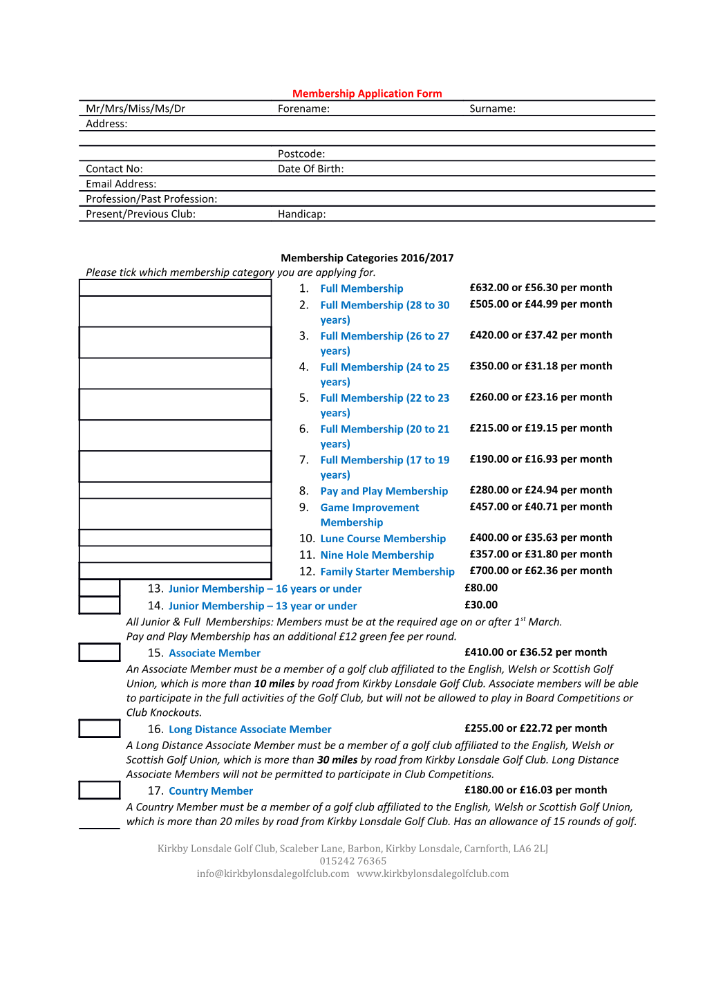 Membership Application Form s15