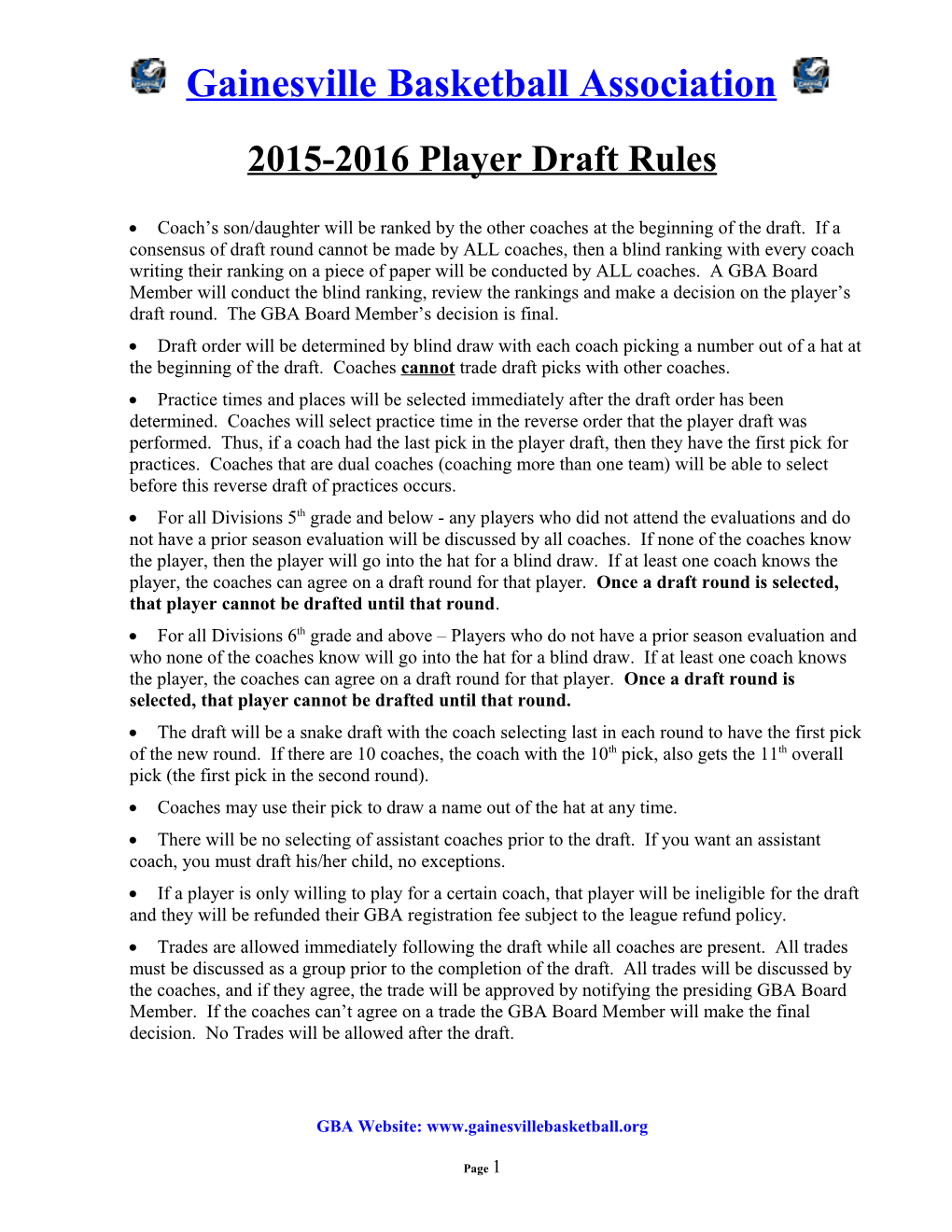 2010 Player Draft Rules