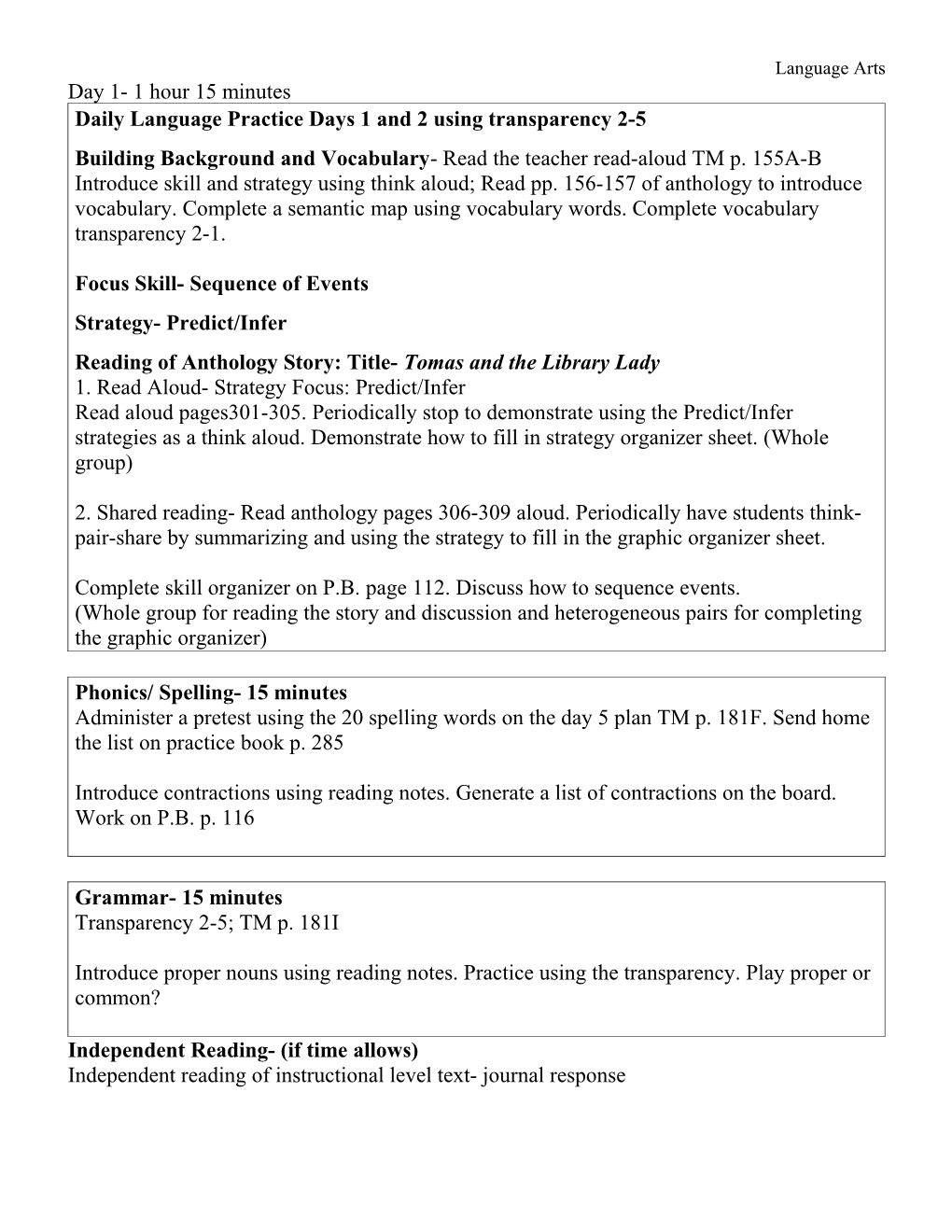 Daily Language Practice Days 1 and 2 Using Transparency 2-5