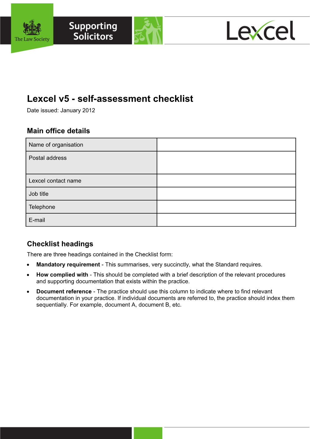 Lexcel V5 - Self-Assessment Checklist