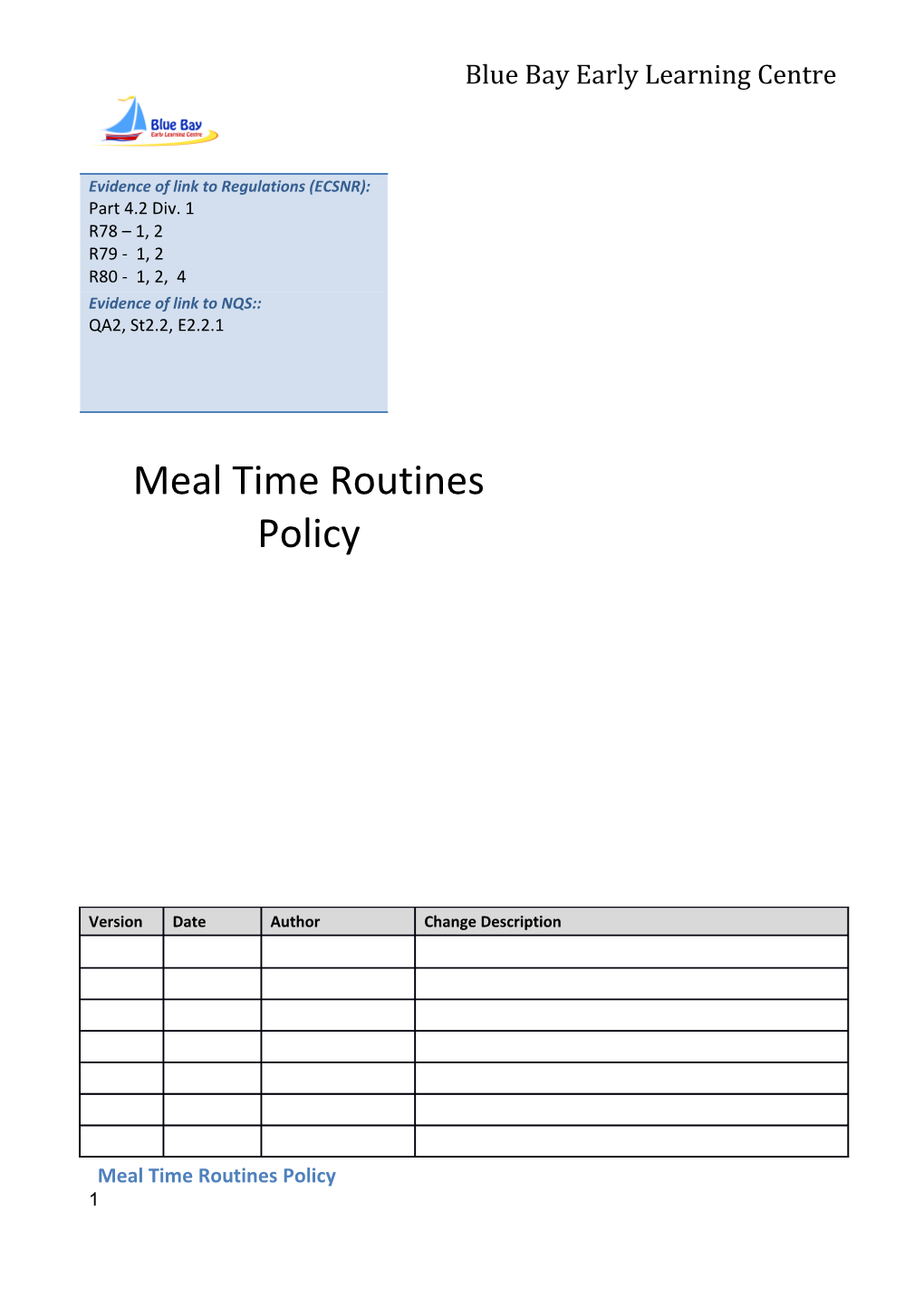 Meal Time Routines Policy