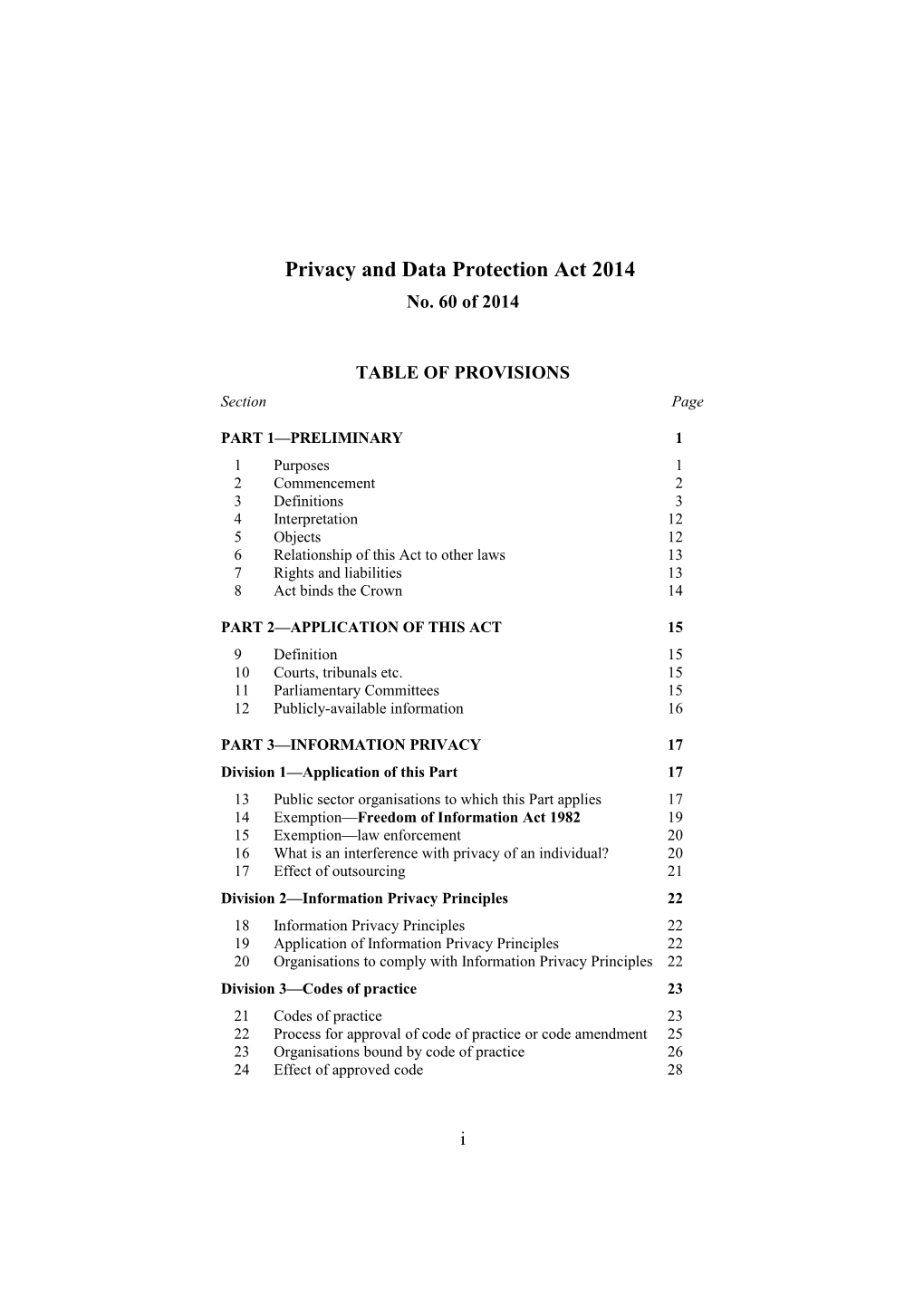 Privacy and Data Protection Act 2014