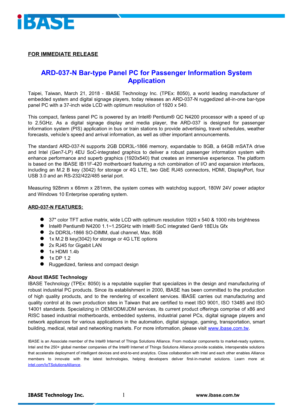 ARD-037-N Bar-Type Panel PC for Passenger Information System Application