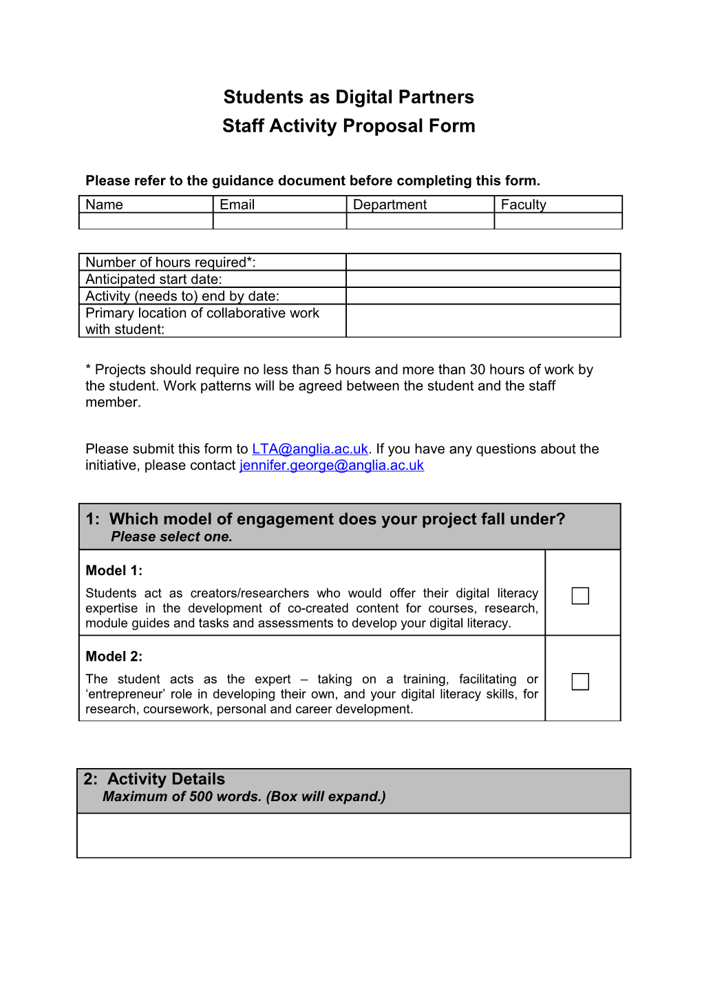 Staff Activity Proposal Form