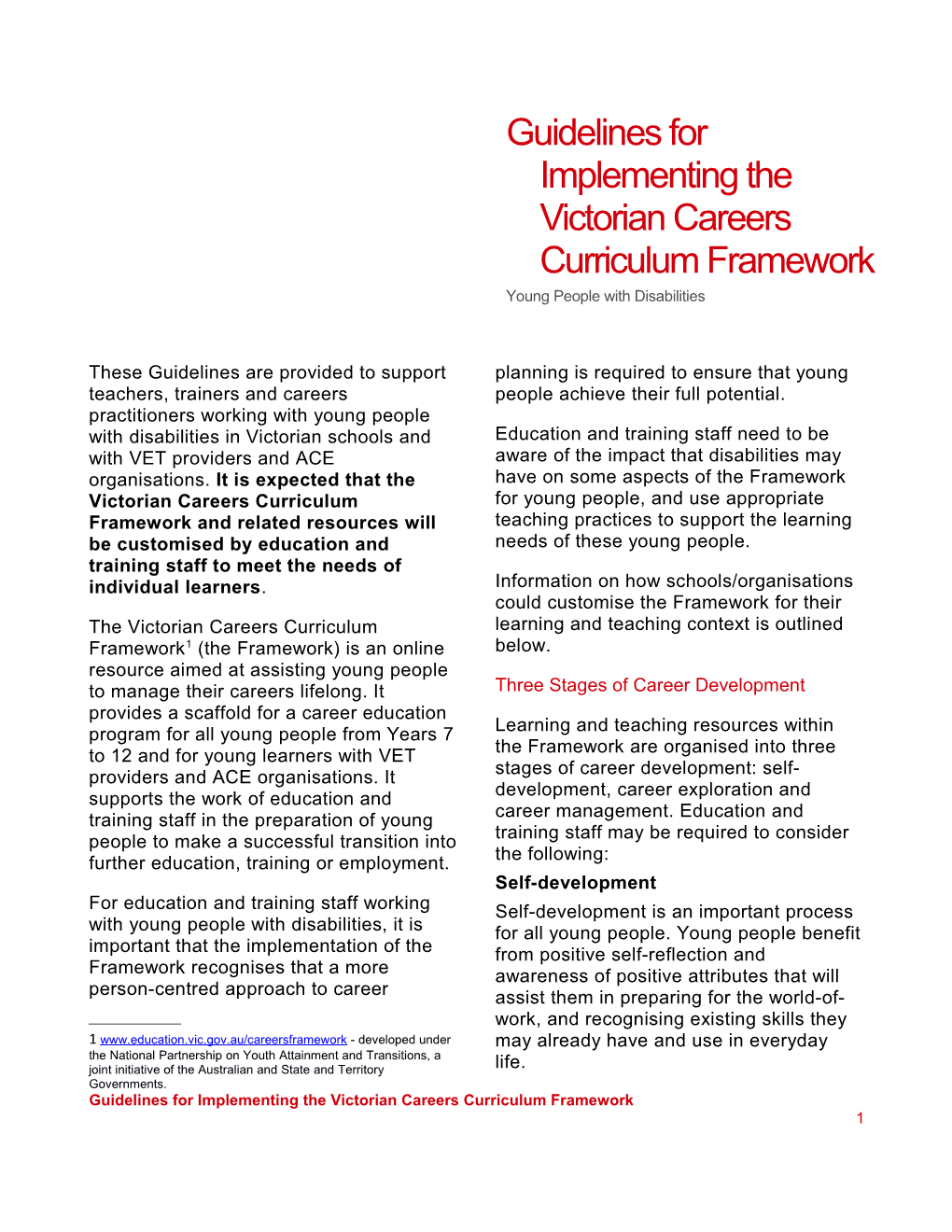 Guidelines for Implementing the Victorian Careers Curriculum Framework