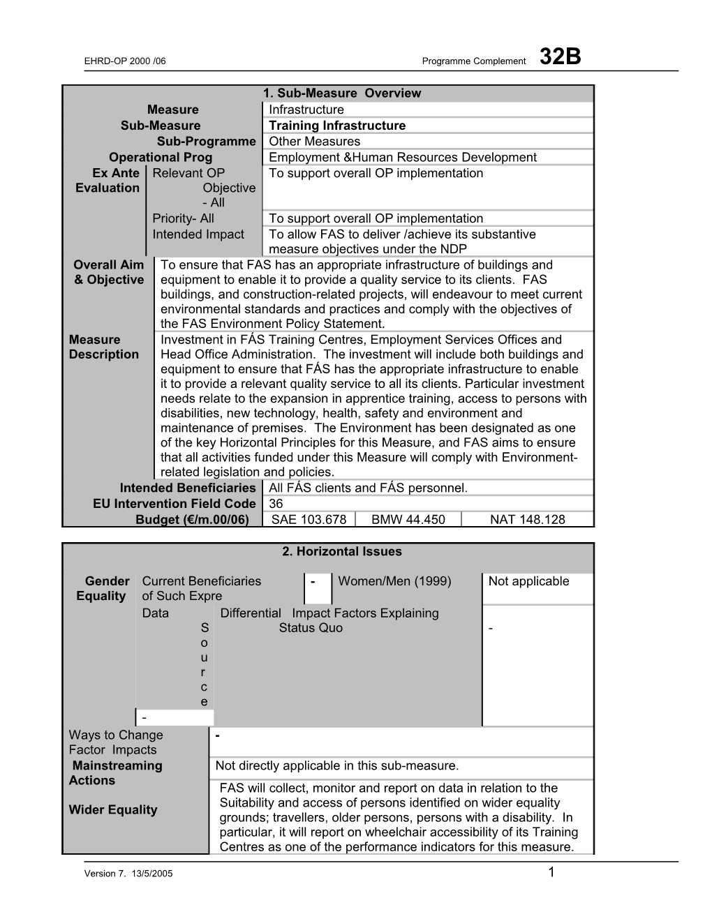 EHRD-OP 2000 /06 Programme Complement 32B