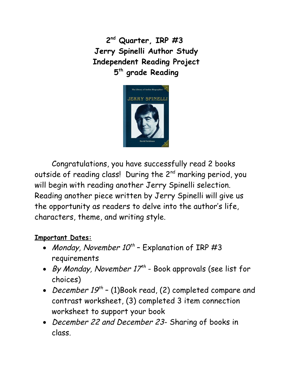 Jerry Spinelli Author Study