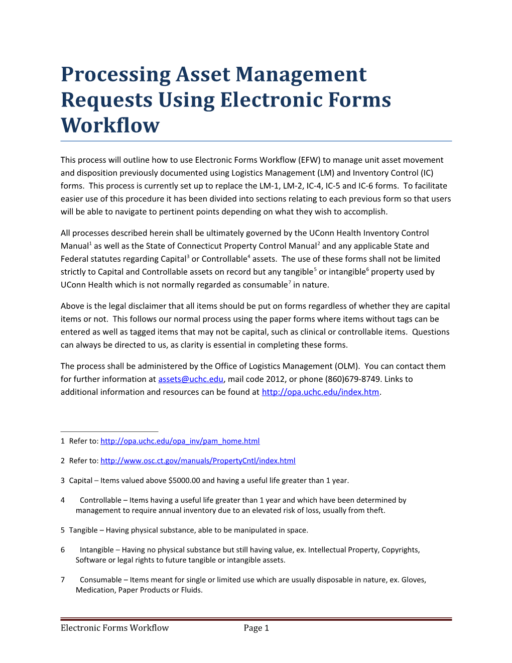 Processing Asset Management Requests Using Electronic Forms Workflow