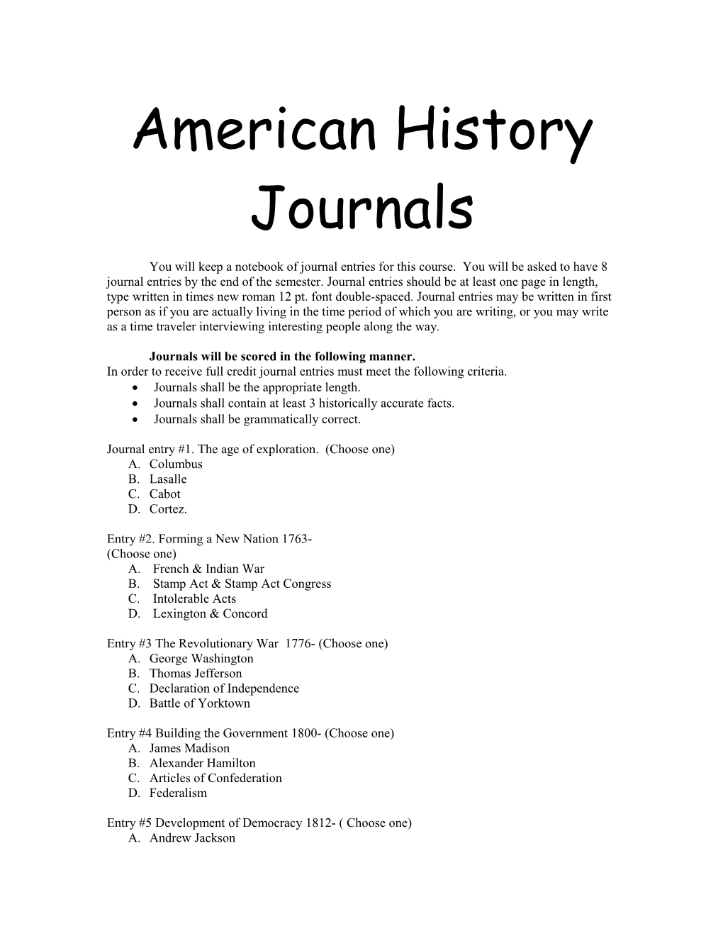 American History Journals