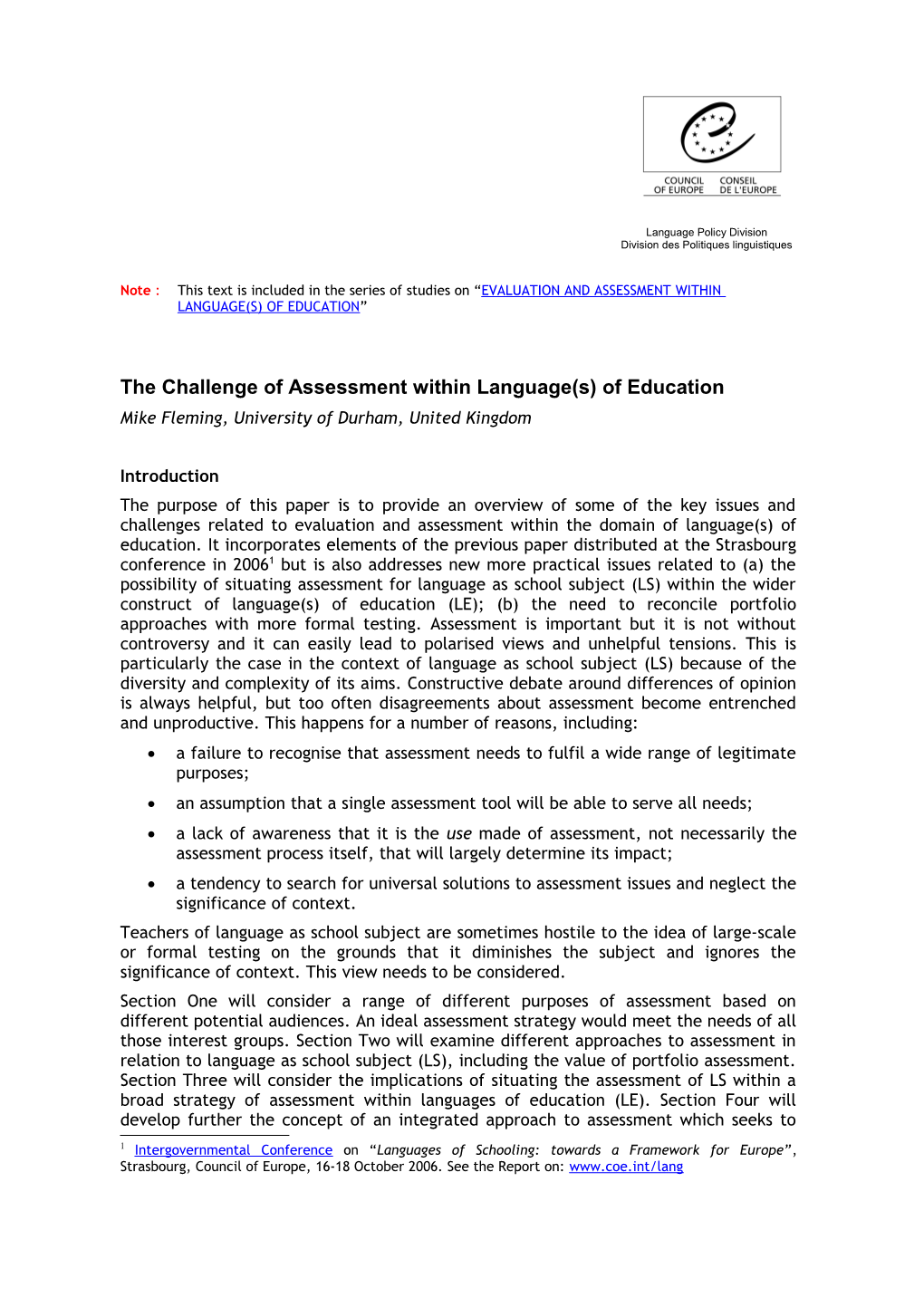 The Challenge of Assessment Within Language(S) of Education