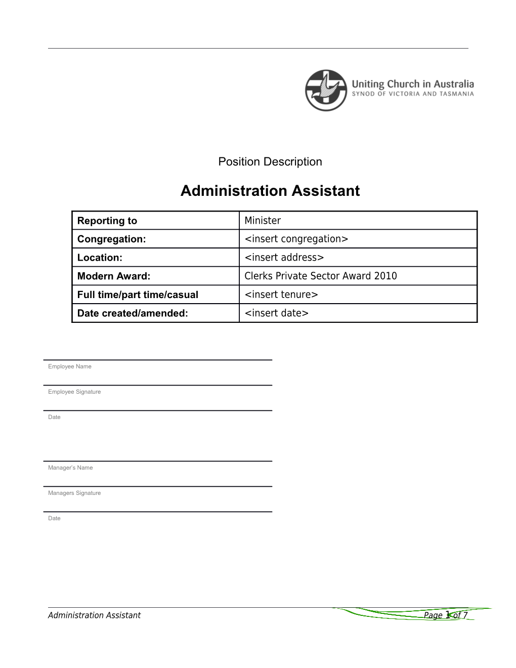 Administration Assistant - Position Description