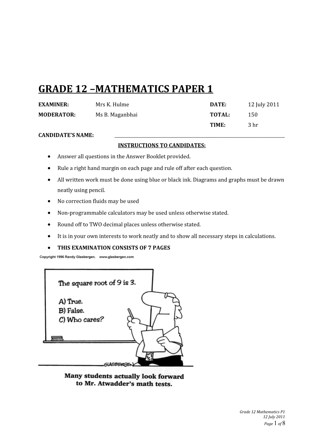 Grade12 Mathematics Paper 1