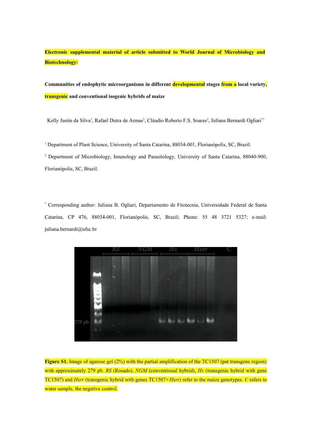 Electronic Supplemental Material of Article Submitted to World Journal of Microbiology