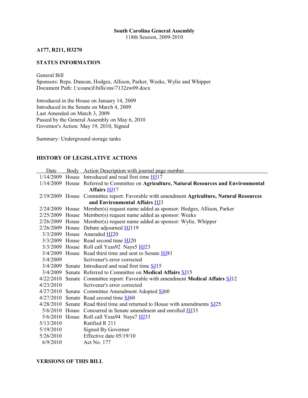 2009-2010 Bill 3270: Underground Storage Tanks - South Carolina Legislature Online