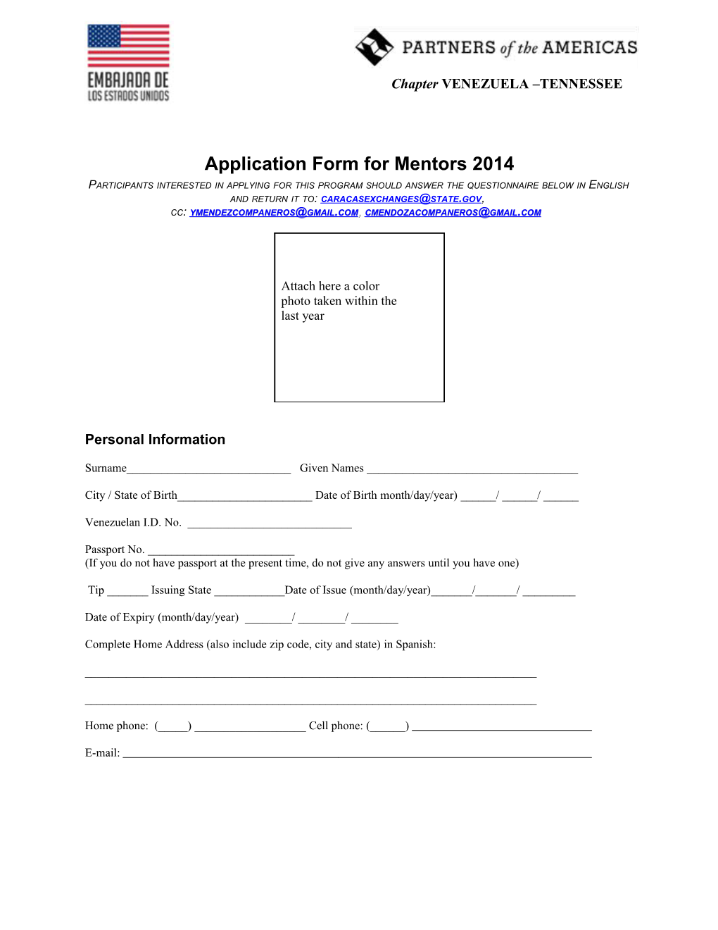 Application Form for Mentors 2014