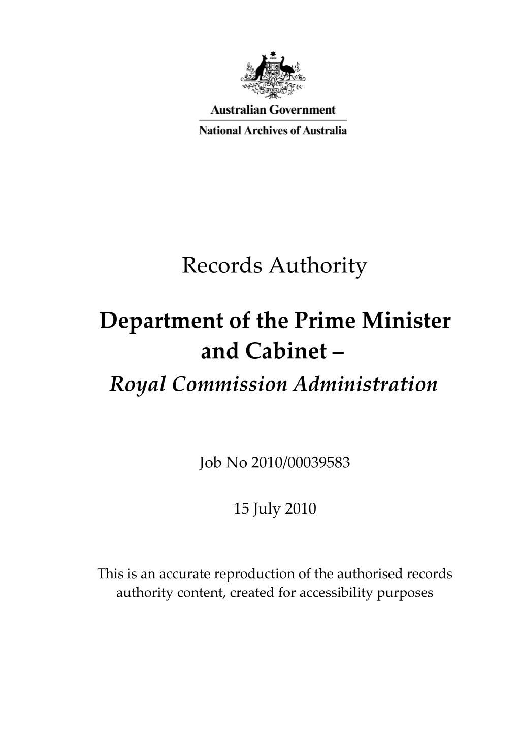 Department of the Prime Minister and Cabinet 2010/00039583
