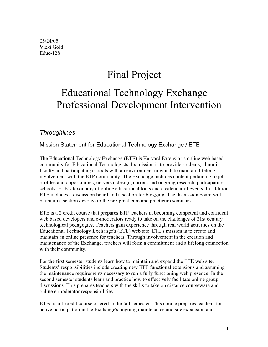 Mission Statement for Educational Technology Exchange / ETE