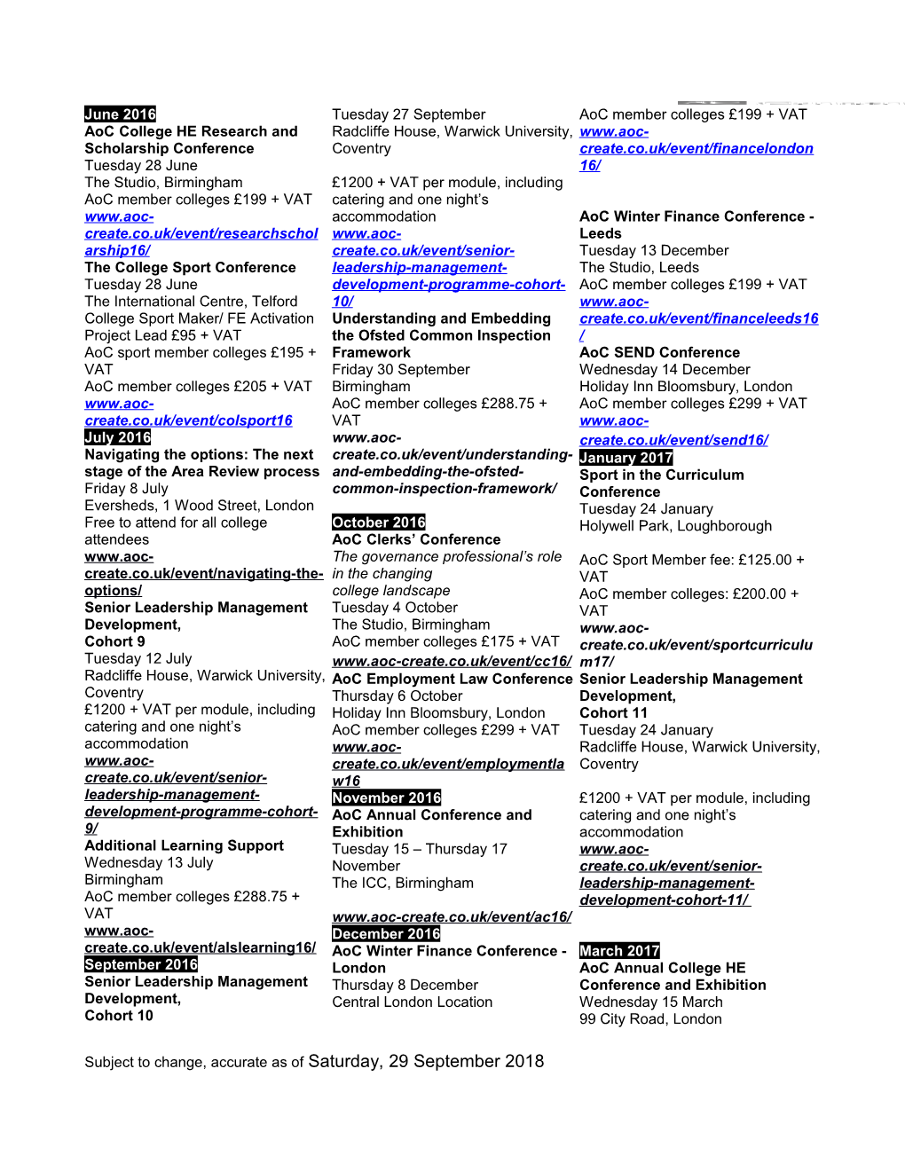 Aoc Member Colleges 199 + VAT