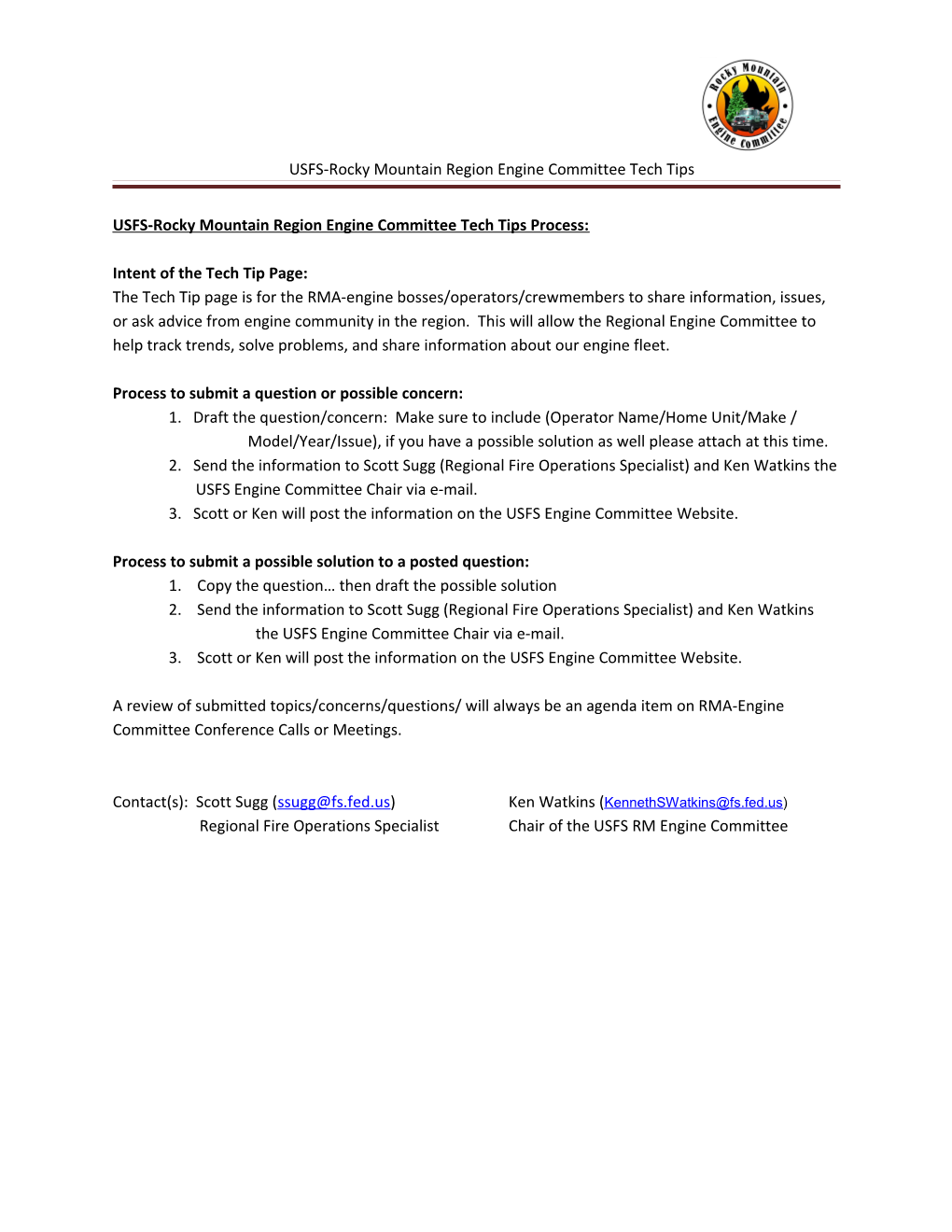 USFS-Rocky Mountain Region Engine Committee Tech Tips