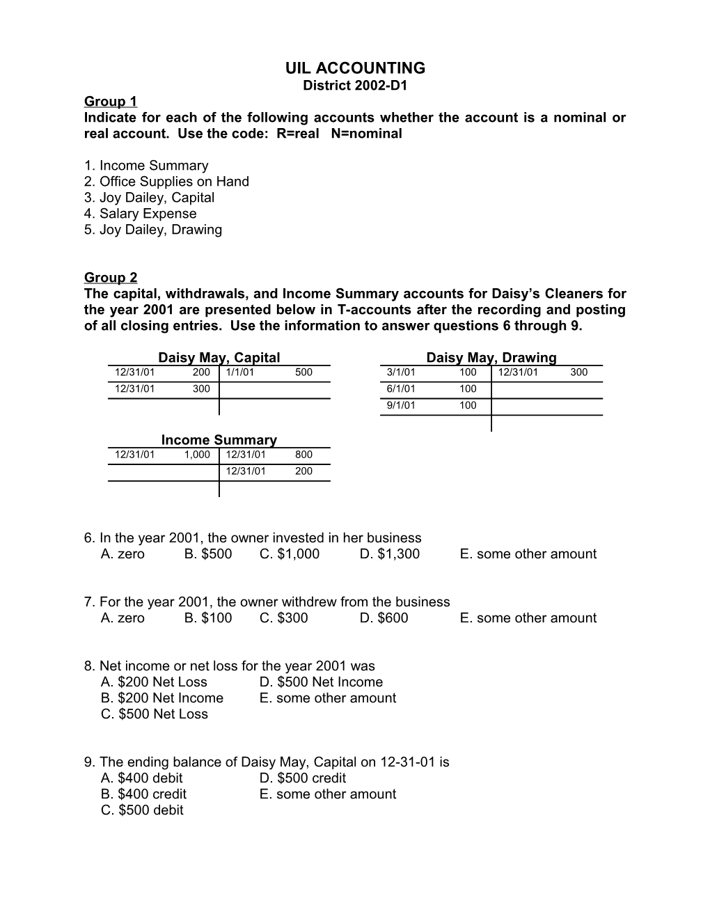 UIL Accounting District 2002-D1 -7