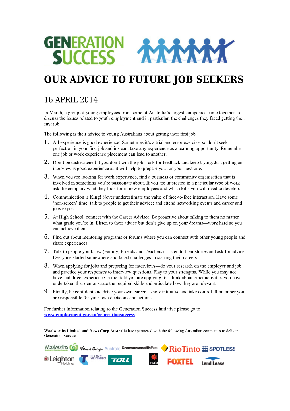 Our Advice to Future Job Seekers