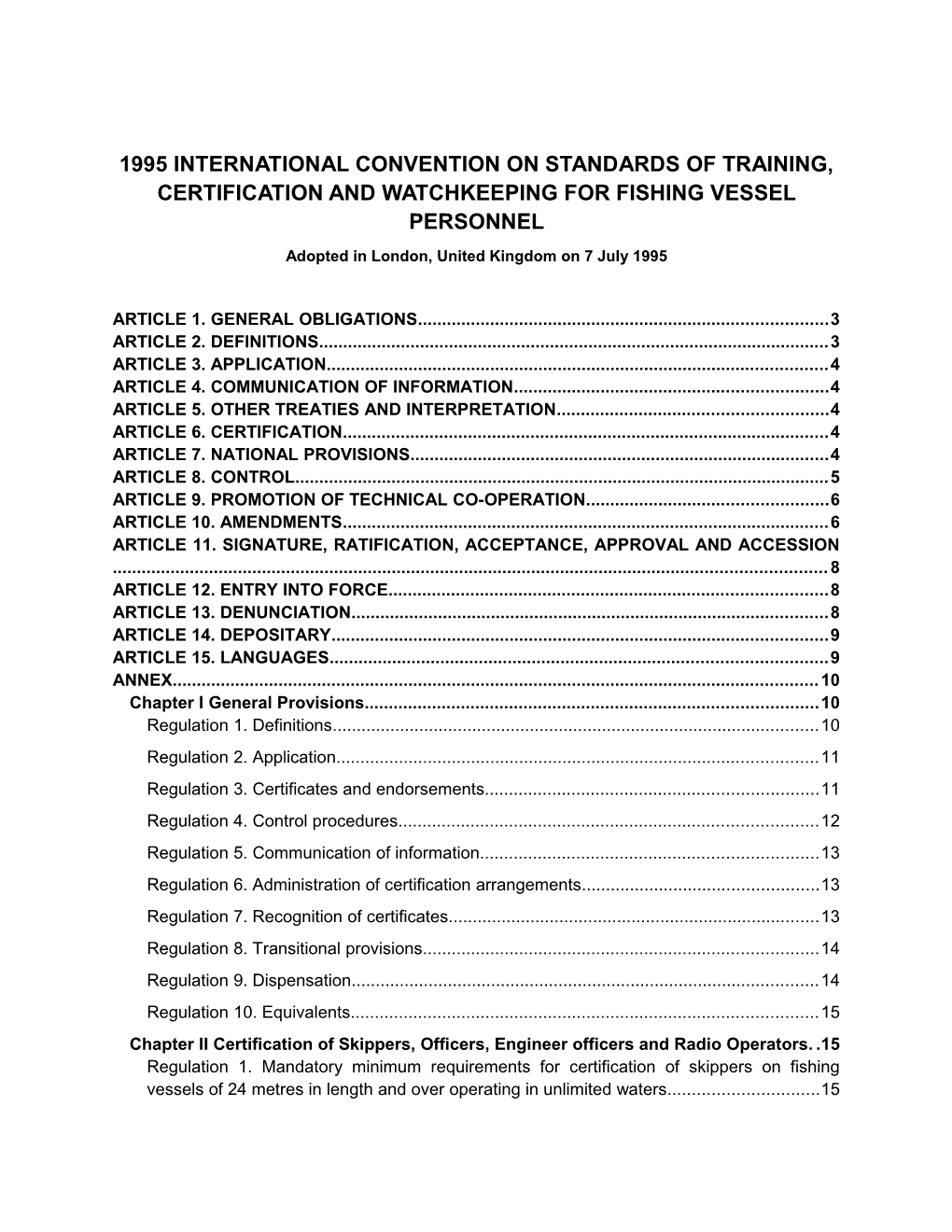 1995 International Convention on Standards of Training, Certification and Watchkeeping