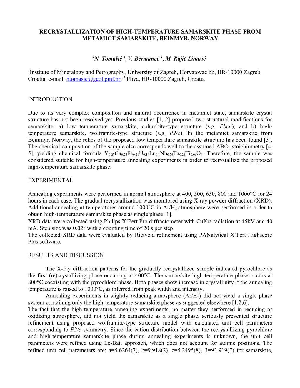 Crystal Structure Modelling of High-Temperature Samarskite Phase: Samarskite from Beinmyr