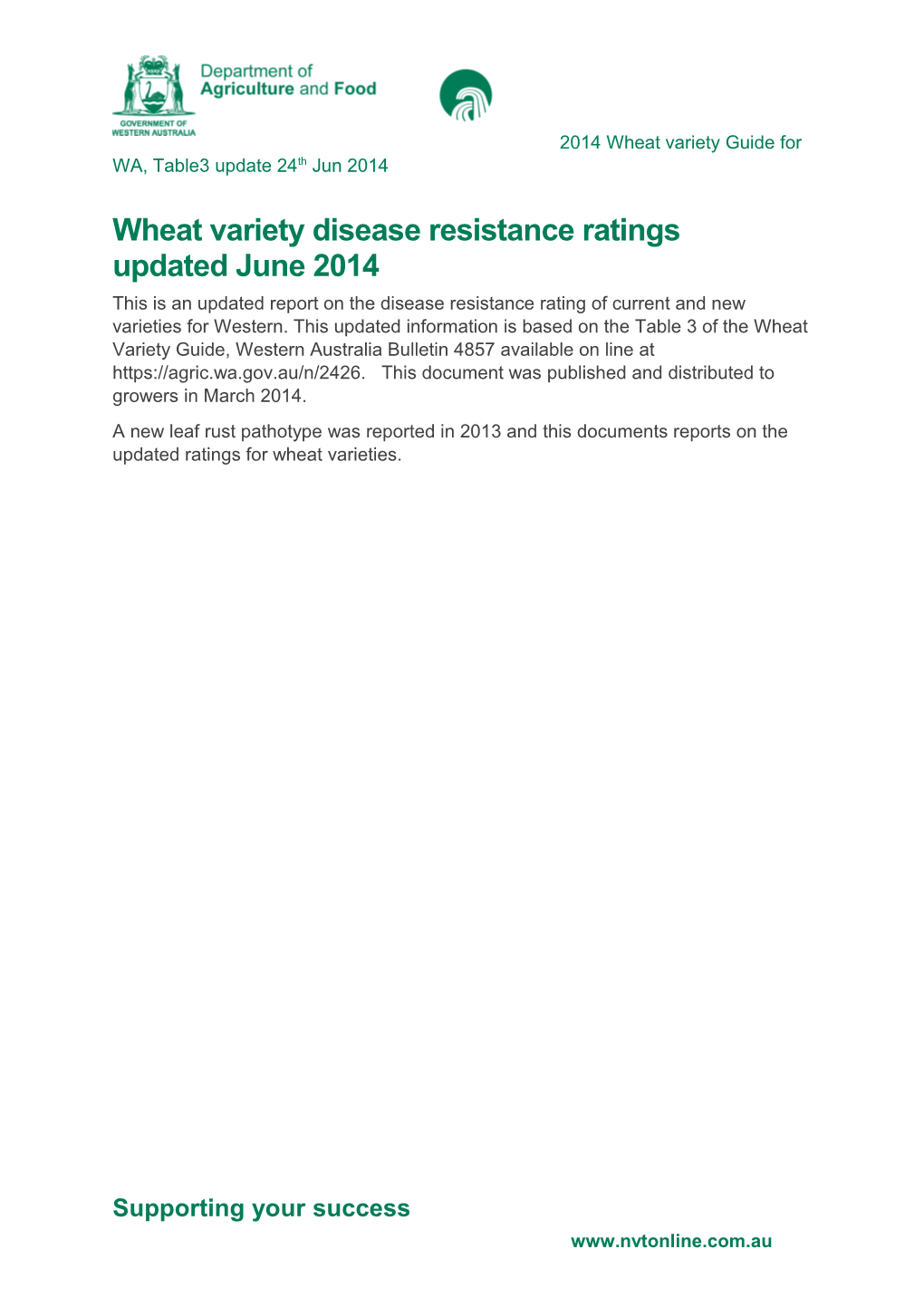 2014 Wheat Variety Guide for WA, Table3 Update 24Th Jun 2014