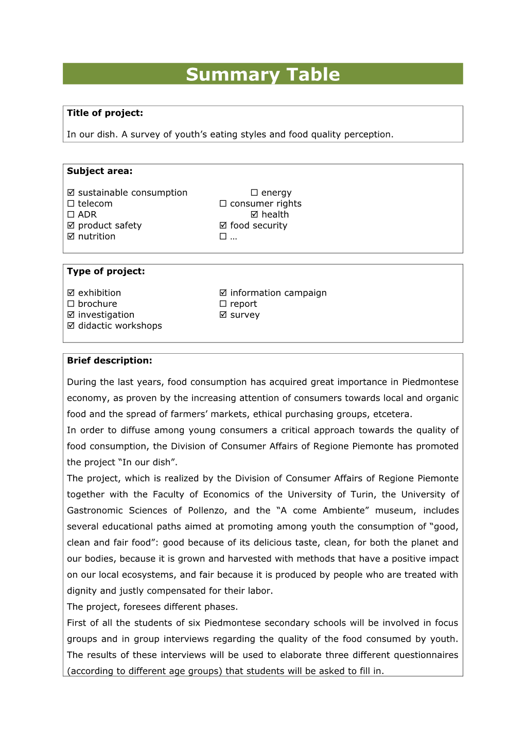 In Our Dish. a Survey of Youth S Eating Styles and Food Quality Perception