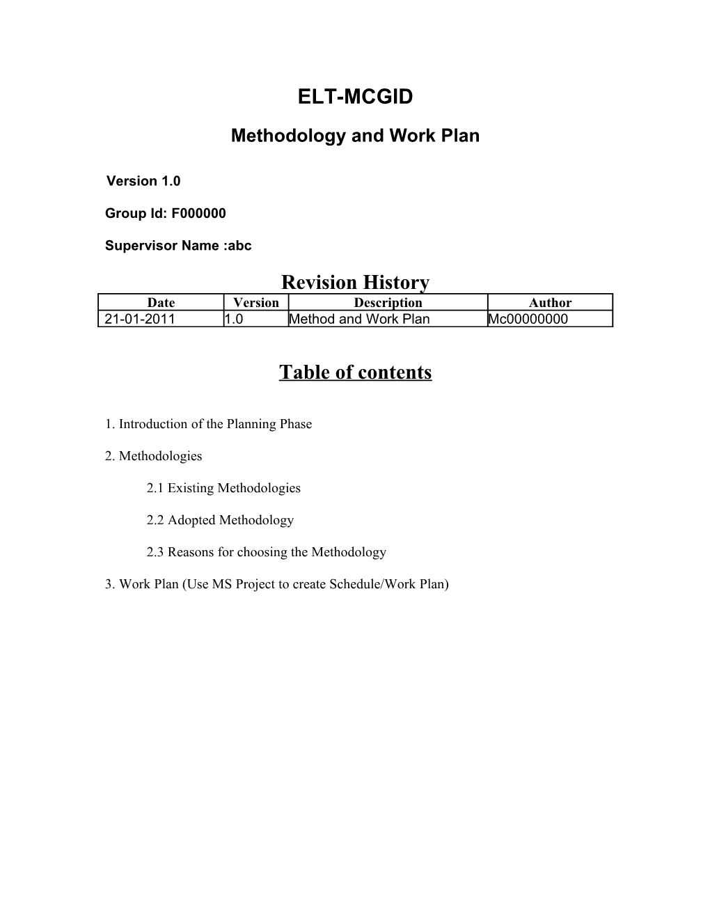 Methodology and Work Plan