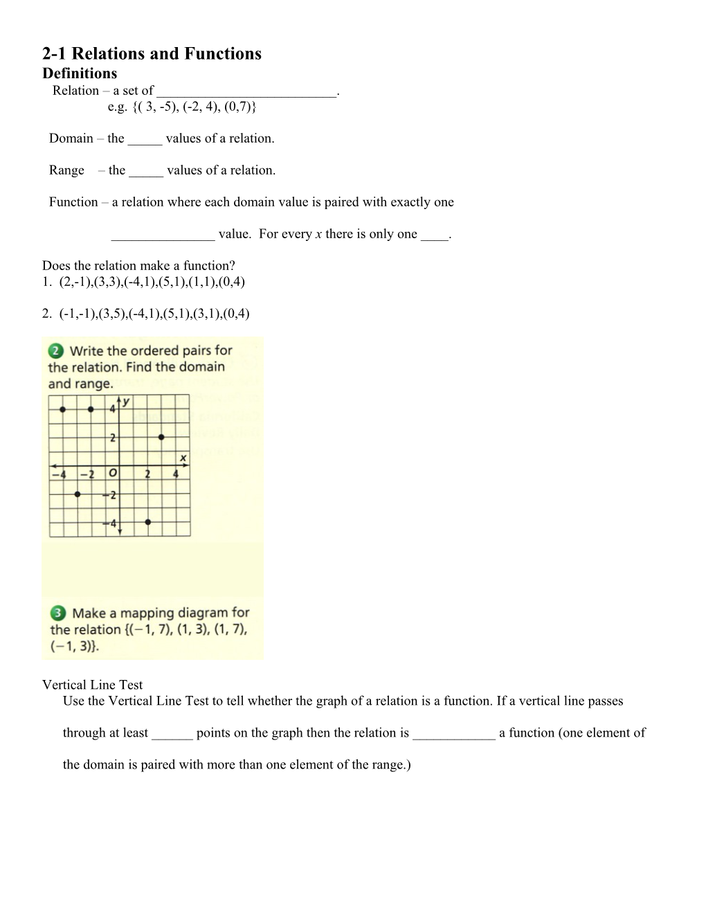 2-1 Relations and Functions