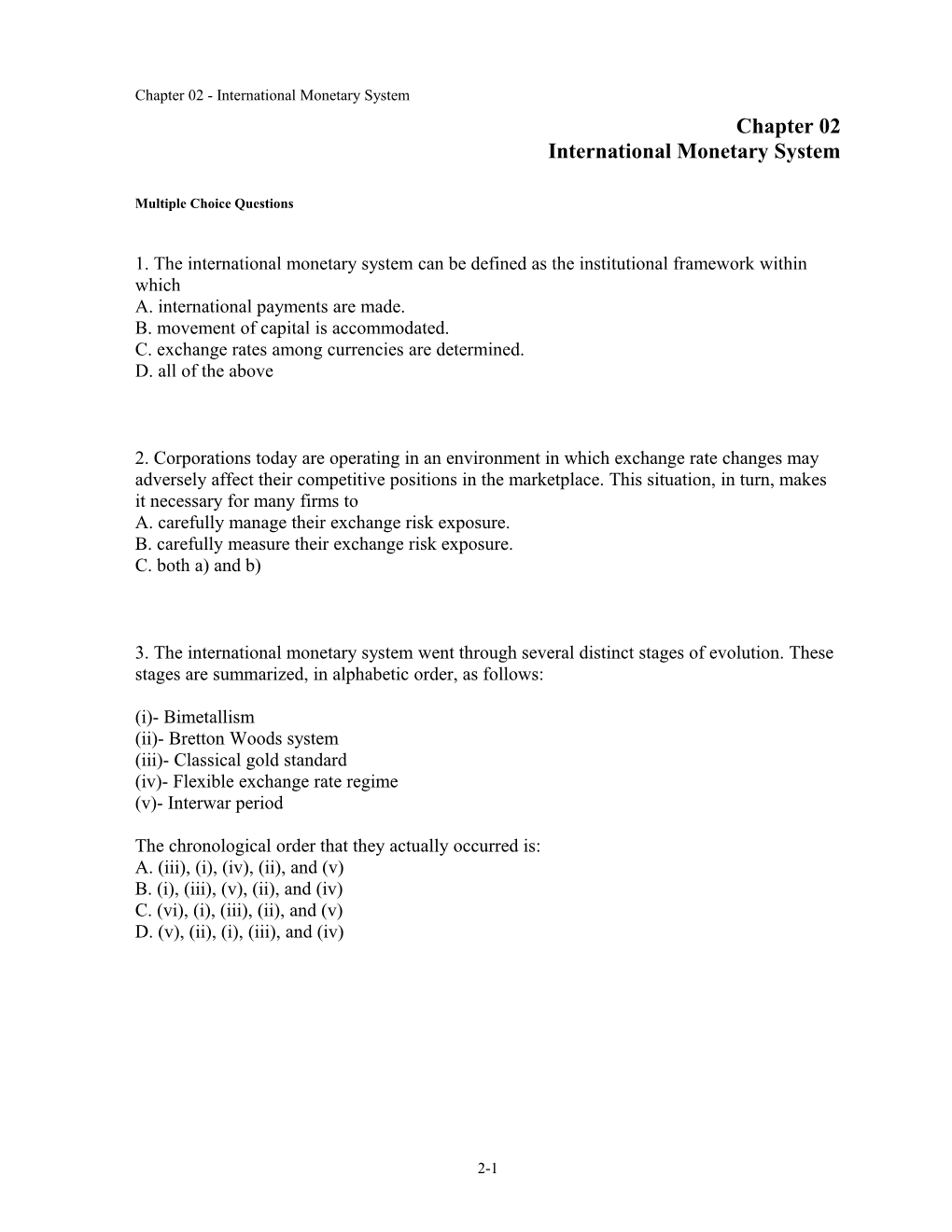 Chapter 02 International Monetary System