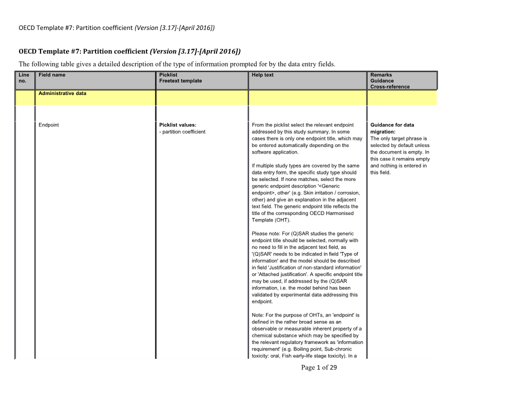 Oecdtemplate #7: Partition Coefficient(Version 3.17 - April 2016 )